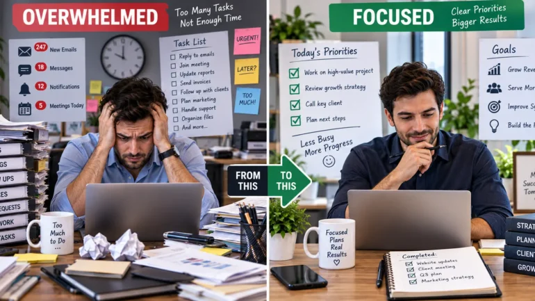 Productivity vs busyness compared in a small business workspace