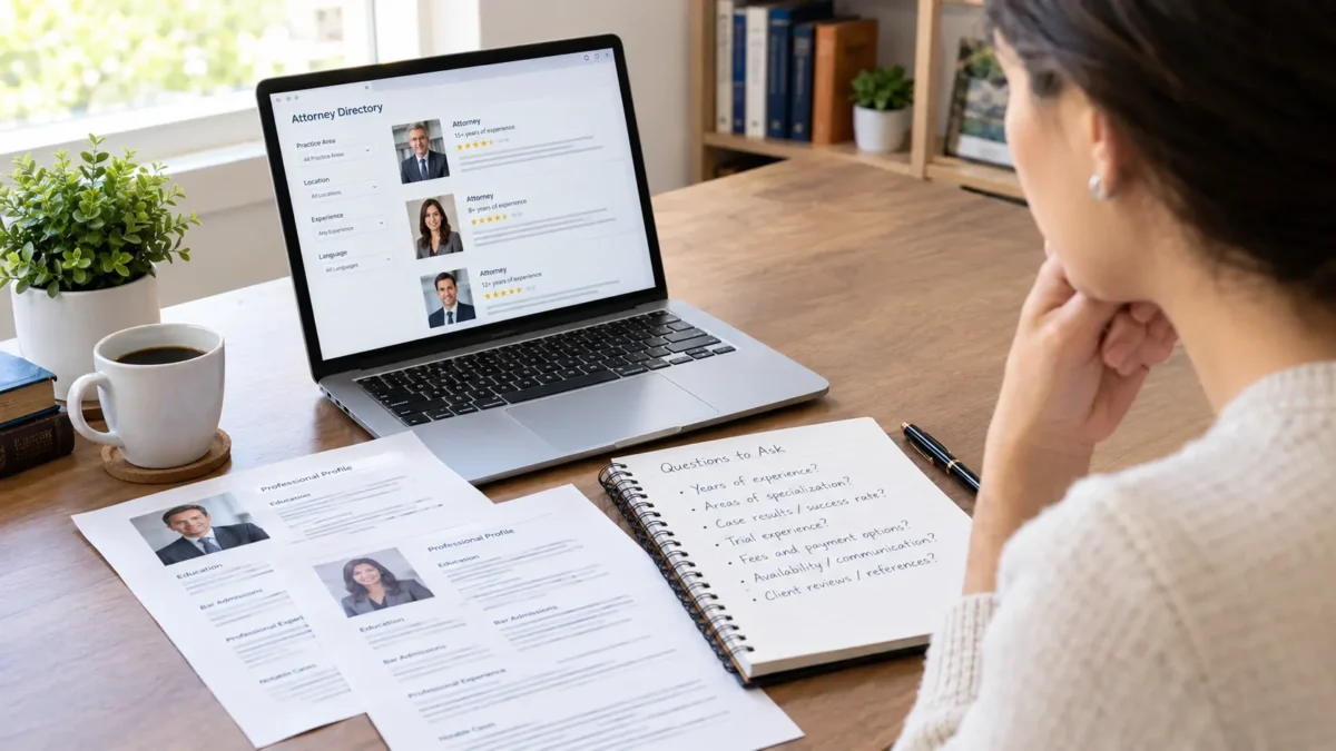 Prospective client researching legal credentials to assess attorney experience without relying on advertising.